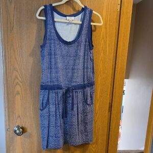 LOFT Navy and Cream Striped Top